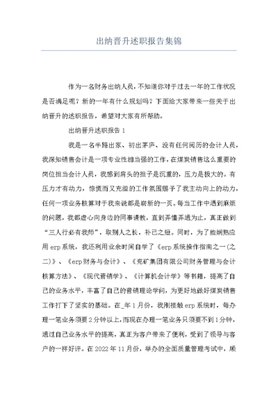 出纳晋升述职报告集锦