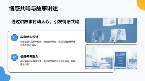 蓝色卡通风英语演讲比赛表现提升技巧PPT模板