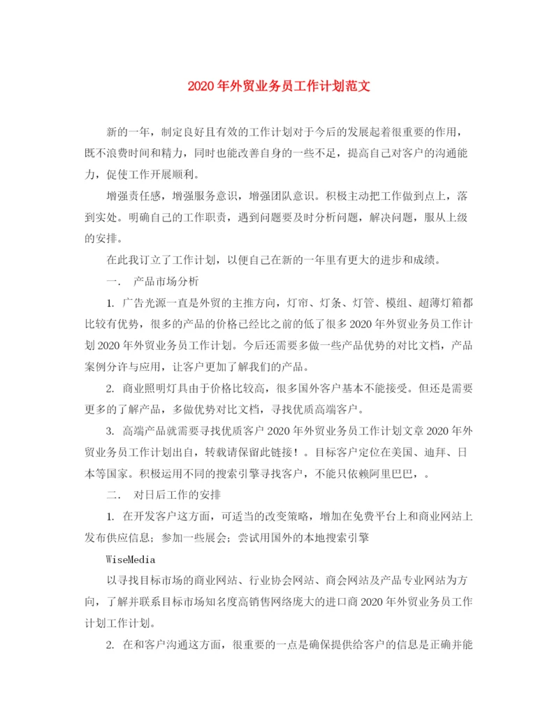 精编之年外贸业务员工作计划范文.docx