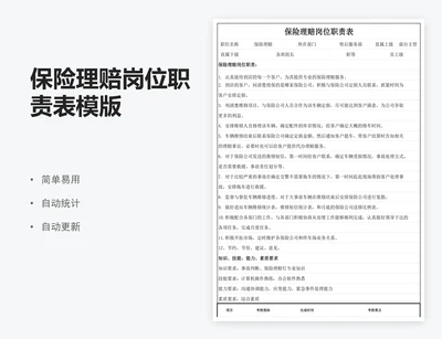 保险理赔岗位职责表模版