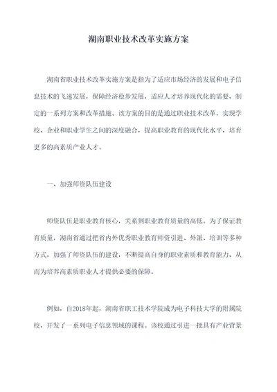 湖南职业技术改革实施方案
