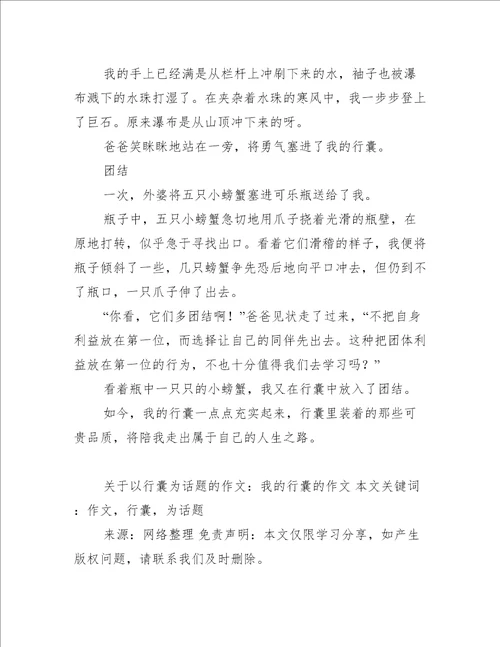 关于以行囊为话题的作文：我的行囊的作文