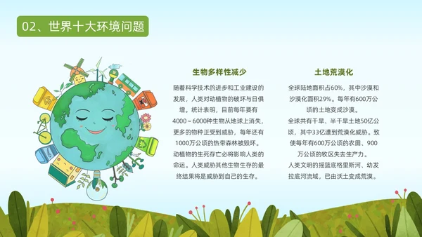 蓝色绿色小清新卡通插画世界环境日科普教育动态PPT