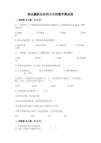 海北藏族自治州小升初数学测试卷完整.docx