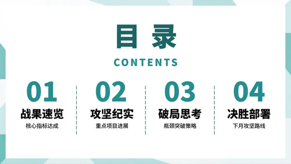 绿色简约商务风月度工作总结PPT模板