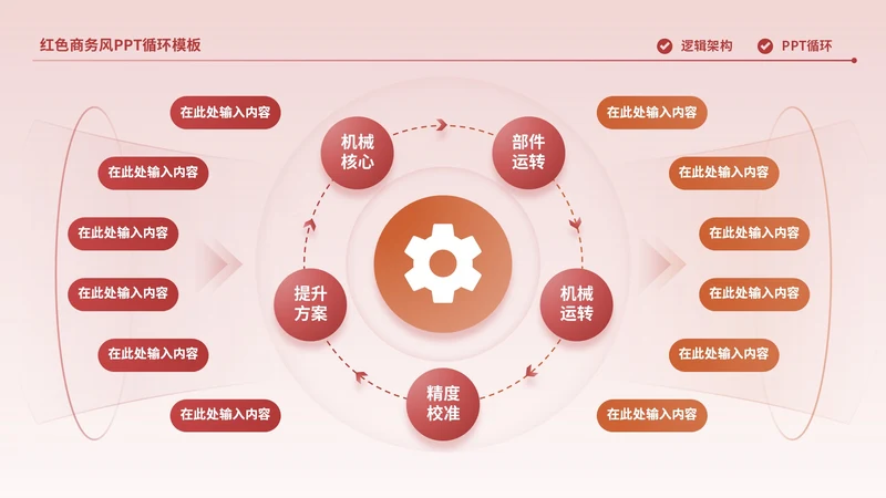 红色商务风多项循环PPT单页