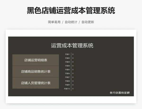 黑色店铺运营成本管理系统