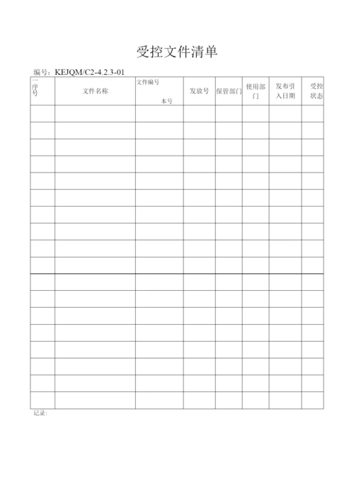 医疗器械生产企业质量管理体系记录表格.docx