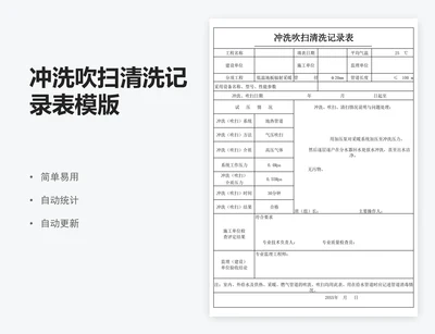 冲洗吹扫清洗记录表模版