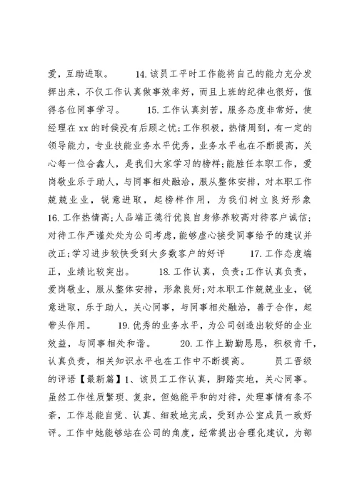 关于员工晋级的评语优秀例句