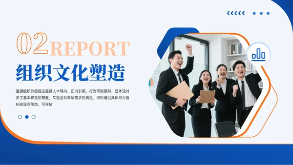 蓝橙色简约风企业发展打造温度组织宣导PPT模板