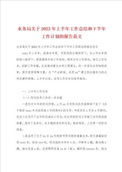 水务局关于2023年上半年工作总结和下半年工作计划的报告范文