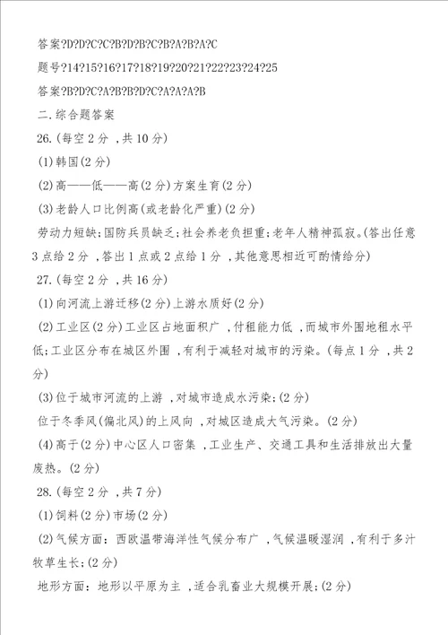 高一地理下学期期末考试测试卷