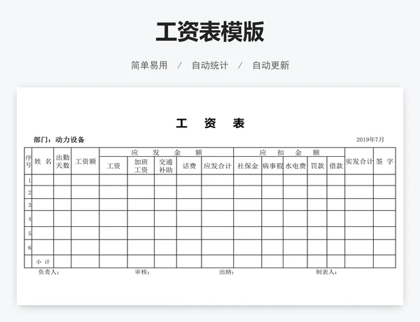 工资表模版
