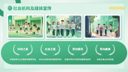 绿色卡通风劳动节学生德育教育PPT模板