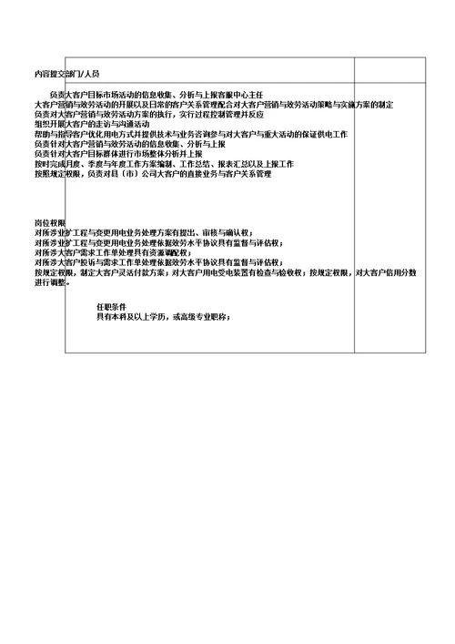 新某供电公司大客户经理岗位职责描述