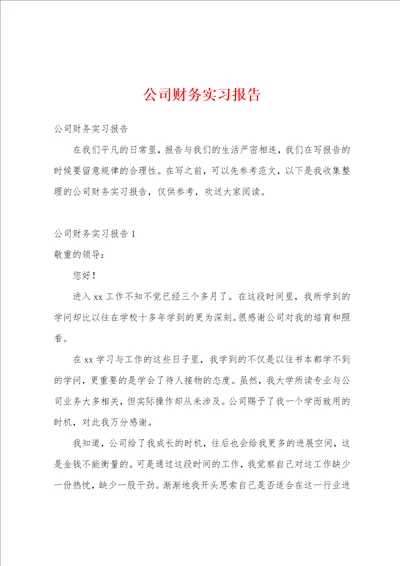 公司财务实习报告