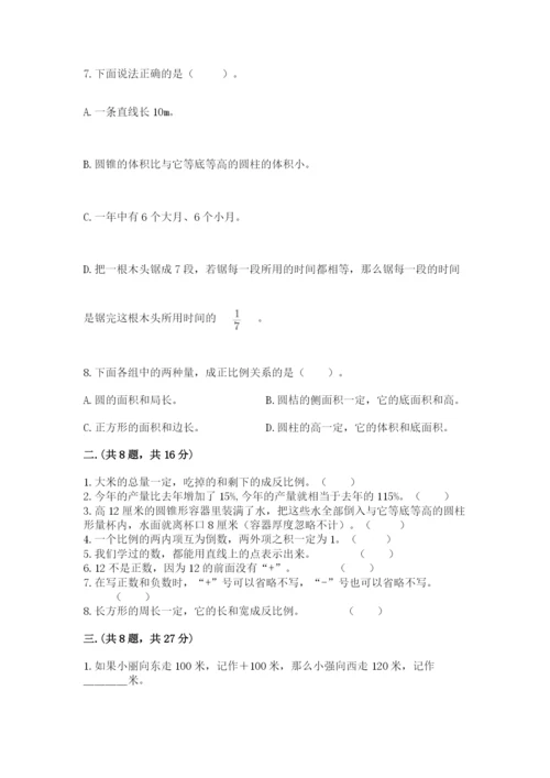 河南省平顶山市六年级下册数学期末测试卷含答案（精练）.docx