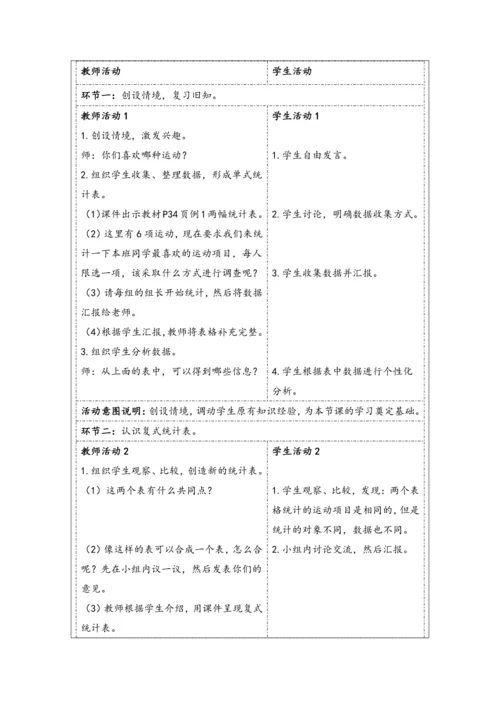大单元教学【核心素养目标】3 复式统计表（表格式）教学设计 人教版三年级下册