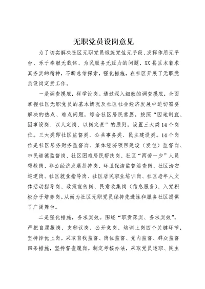 无职党员设岗意见