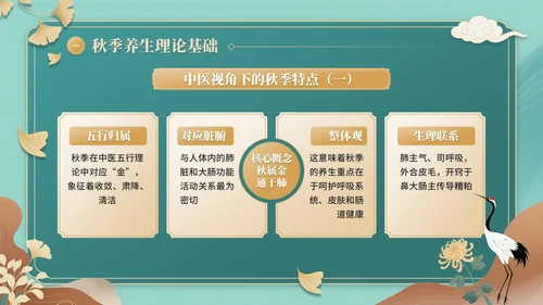 青色中国风秋季养生中医课堂PPT模板