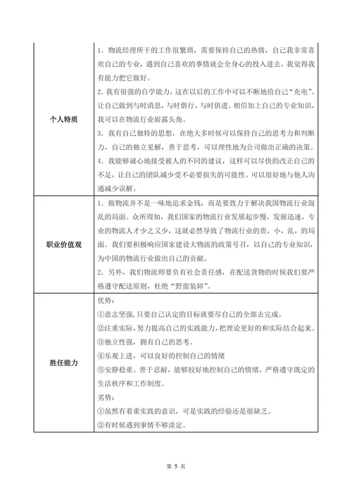 物流管理专业学生职业生涯规划设计