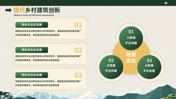 深绿色插画风乡村环境发展报告PPT模板