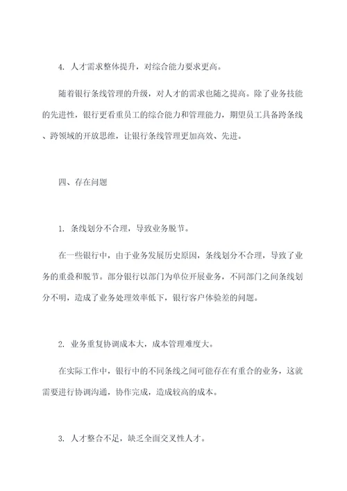 银行条线管理调研报告