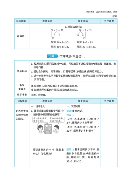第四单元 100以内的口算加、减法（大单元教学设计）-2024-2025学年一年级下册数学人教版（2
