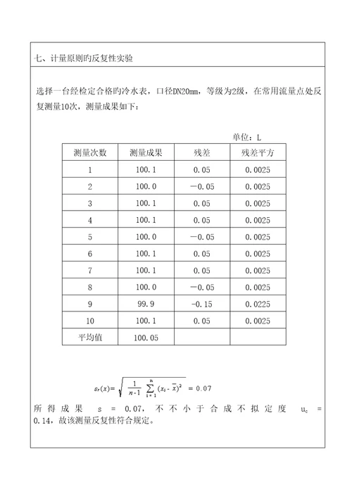 水表计量重点标准重点技术报告