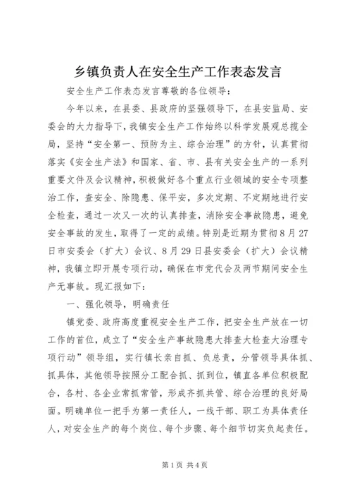 乡镇负责人在安全生产工作表态讲话.docx