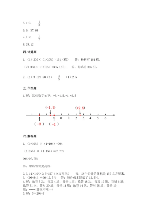 赣州市信丰县六年级下册数学期末测试卷往年题考.docx