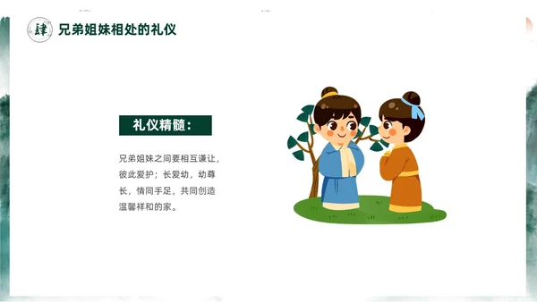 绿色水墨中国风家庭礼仪培训课件PPT文明礼仪