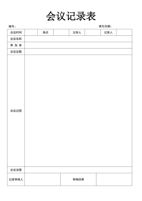 会议记录表标准