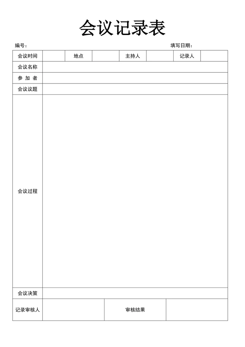 会议记录表标准