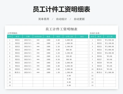 员工计件工资明细表