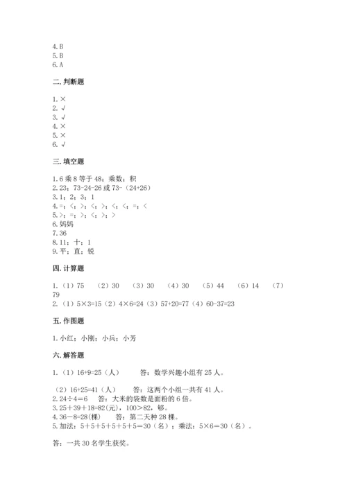 人教版数学二年级上册期末测试卷及答案（考点梳理）.docx