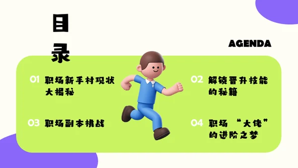 绿紫色3D风简约几何在职晋升规划模板