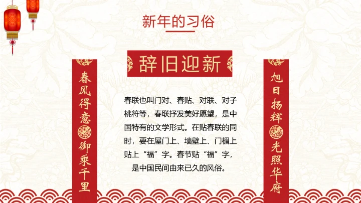 新年红喜庆中国风农历春节习俗介绍PPT模板