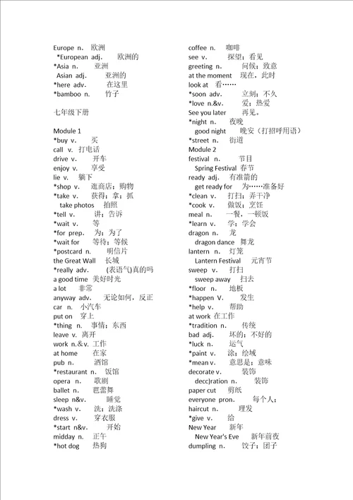 外研版初中英语单词表按册