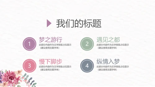 手绘花圈粉色小清新旅行电子相册PPT动态模板