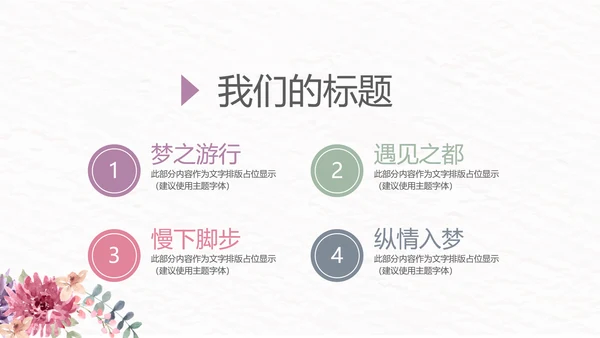 手绘花圈粉色小清新旅行电子相册PPT动态模板