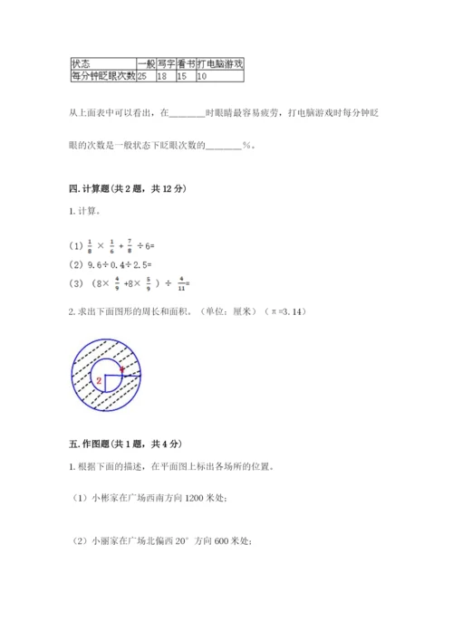 2022六年级上册数学期末考试试卷附答案【突破训练】.docx