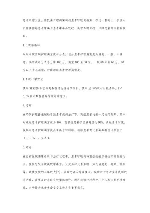 综合护理干预在呼吸内科重症患者护理中的应用效果观察.docx