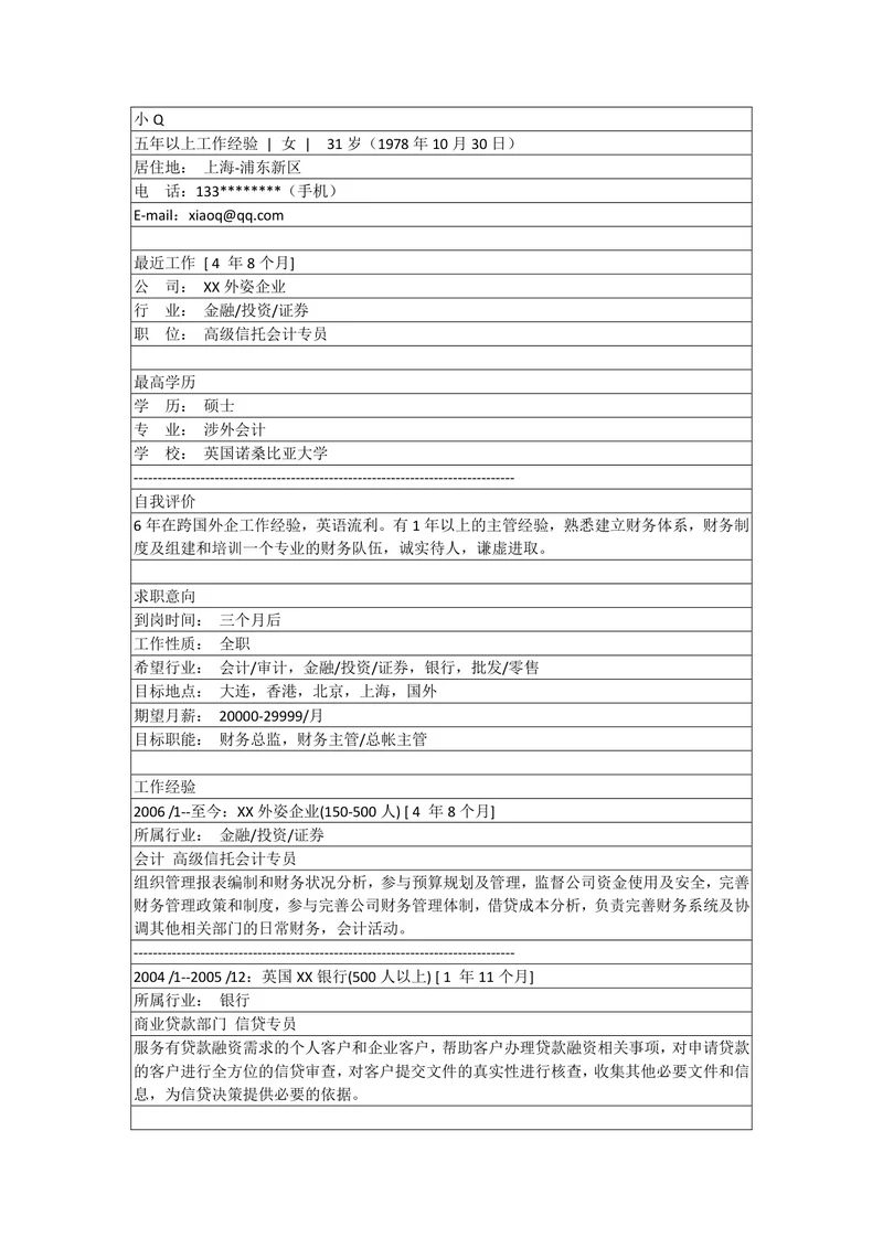 财务总监简历