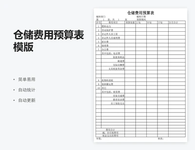 仓储费用预算表模版