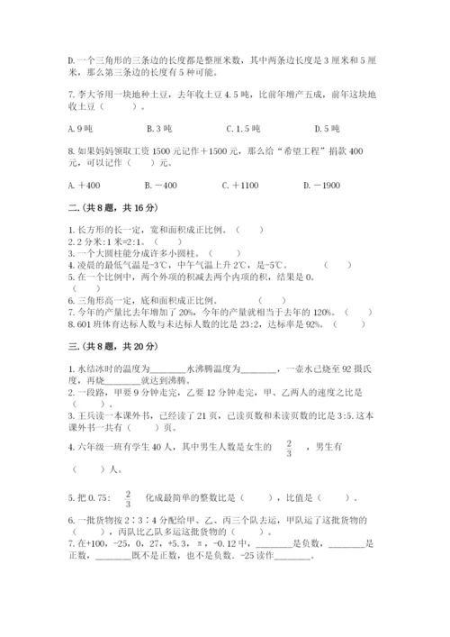 人教版六年级数学小升初试卷有精品答案.docx