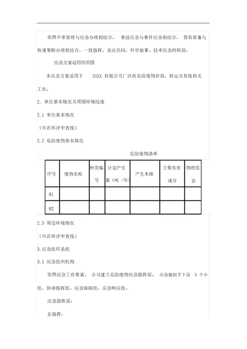 危险废物环境应急处置预案样本