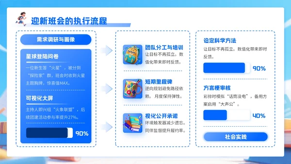 蓝色3D风迎新班会PPT模板