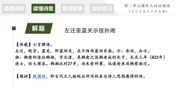 统编版语文九年级上册第三单元课外古诗词诵读《左迁至蓝关示侄孙湘》课件（共21张PPT）